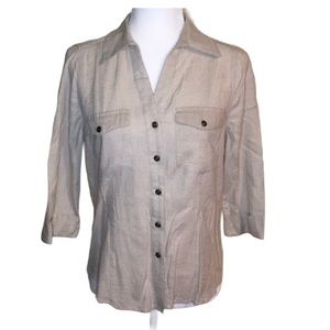 [C D Petites] Beige 3/4 Sleeve Button Up Top